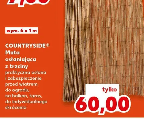 Mata osłaniająca z trzciny praktyczna osłona i zabezpieczenie przed wiatrem do ogrodu, na balkon, taras, do indywidualnego skrócenia, wym. 6 x 1 m promocja w Kaufland