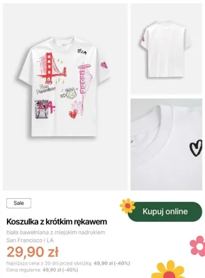 Koszulka z krótkim rękawem Coccodrillo biała bawełniana z miejskim nadrukiem San Francisco i LA promocja w Coccodrillo