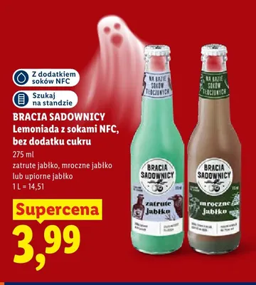 Lemoniada z sokami NFC bez dodatku cukru mroczne jabłko Bracia Sadownicy promocja w Lidl