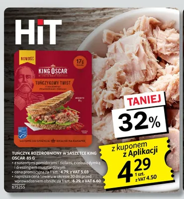 Tuńczyk rozdrobniony w saszetce King Oscar z cebulą dymką i dressingiem musztardowym promocja w Selgros
