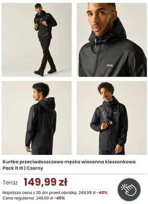 Kurtka przeciwdeszczowa męska wiosenna kieszonkowa Pack It III czarny promocja w Regatta