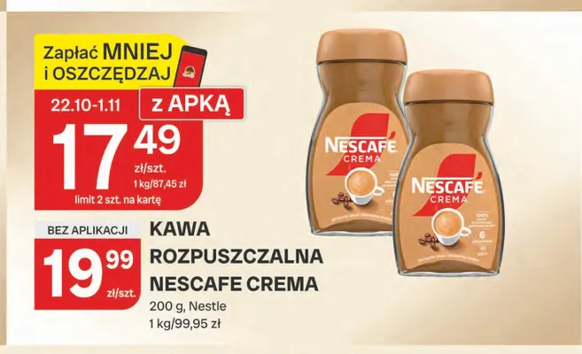 Kawa rozpuszczalna Nescafe Crema promocja w Chorten