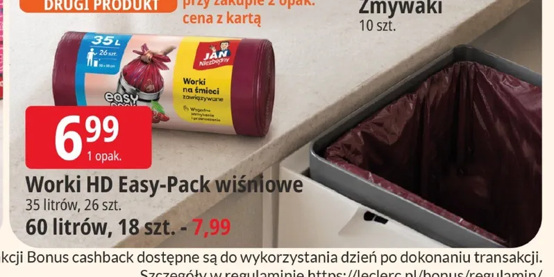 Worki HD Easy-Pack wiśniowe promocja w Leclerc