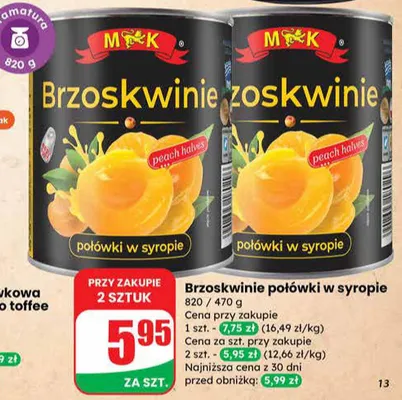 Brzoskwinie połówki w syropie promocja w Dino