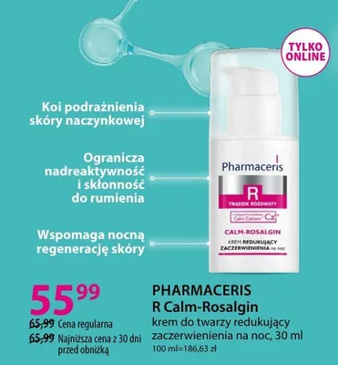 Krem do twarzy redukujący zaczerwienienia na noc Pharmaceris R Calm-Rosalgin promocja w Hebe