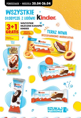 Wszystkie słodycze chłodzone Kinder 3+1 GRATIS promocja w Biedronka