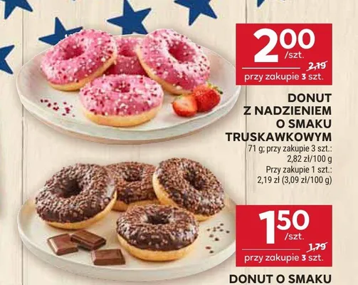 Donut z nadzieniem o smaku truskawkowym promocja w Stokrotka