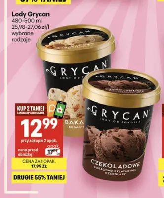 Lody Grycan czekoladowe promocja w Delikatesy Centrum