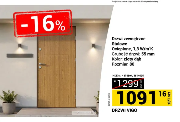 Drzwi zewnętrzne stalowe ocieplone Vigo promocja w Merkury Market