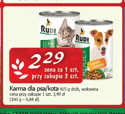 Karma dla psa drób Rudi promocja w CEZAR Delikatesy