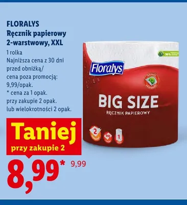 Ręcznik papierowy 2-warstwowy XXL Floralys promocja w Lidl