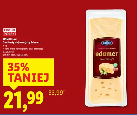 Ser tłusty dojrzewający Edamer promocja w Lidl