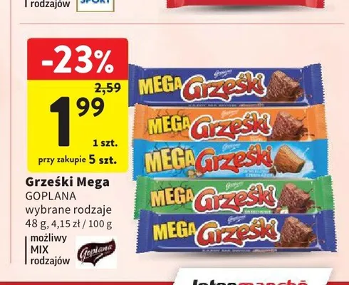 Wafel Grześki Mega GOPLANA kakaowy w czekoladzie deserowej promocja w Intermarche