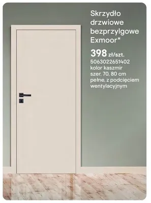 Skrzydło drzwiowe bezprzylgowe Exmoor kolor kaszmir szer. 80cm pełne, z podcięciem wentylacyjnym promocja w Castorama