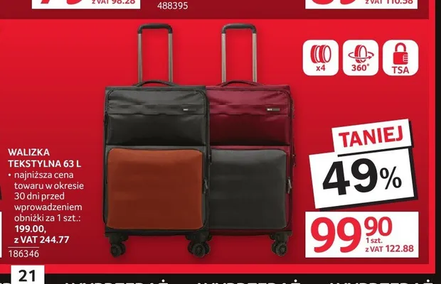 Walizka tekstylna 63 l promocja w Selgros