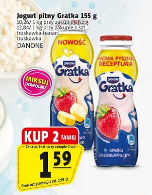 Jogurt pitny Gratka truskawka-banan Danone promocja w Prim Market