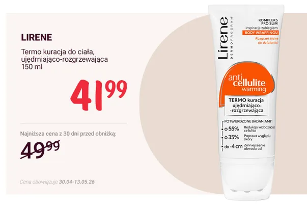 Termo kuracja do ciała ujędrniająco-rozgrzewająca Lirene anti cellulite warming promocja w Rossmann