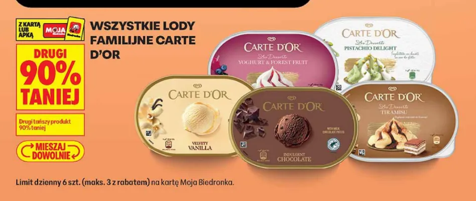 Wszystkie lody familijne Carte D'Or promocja w Biedronka