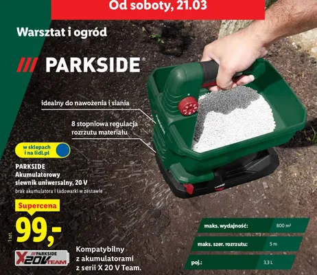 Akumulatorowy siewnik uniwersalny 20V Parkside promocja w Lidl