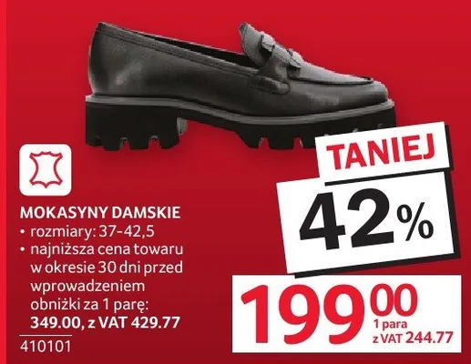 Mokasyny damskie rozmiary: 37-41 promocja w Selgros