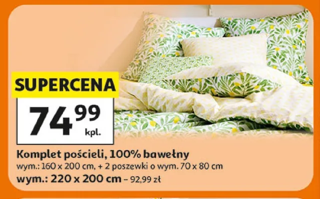 Komplet pościeli 100% bawełny wym.: 160x200cm + 2 poszewki o wym. 70x80cm promocja w Auchan