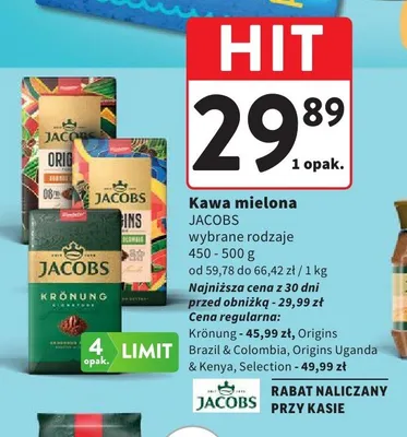 Kawa mielona Jacobs Origins Brazil & Colombia promocja w Intermarche