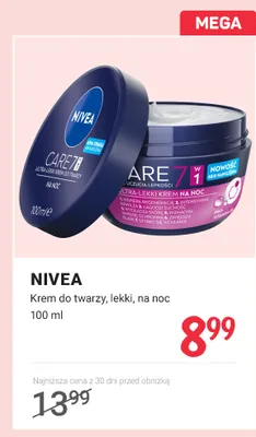Krem do twarzy lekki na noc Nivea promocja w Rossmann