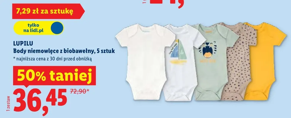 Body niemowlęce z biobawełny, 5 sztuk promocja w Lidl
