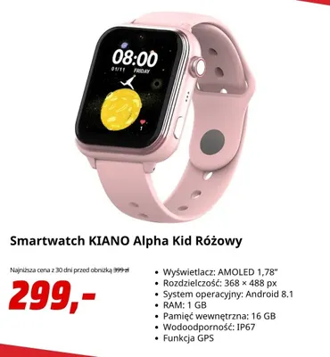 Smartwatch Kiano Alpha Kid różowy promocja w Media Markt