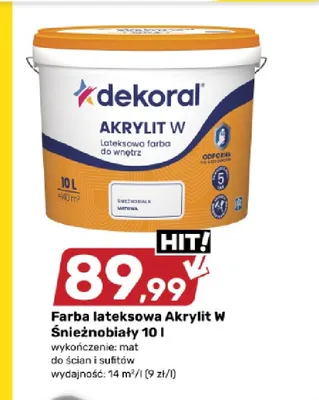 Farba lateksowa Dekoral Akrylit W Śnieżnobiały promocja w Bricomarche