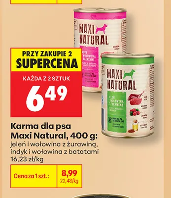 Karma dla psa Maxi Natural jeleń i wołowina z żurawiną promocja w Biedronka
