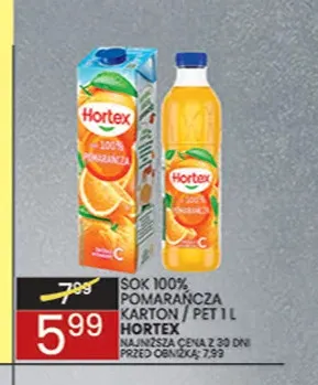 Sok pomarańcza karton Hortex 100% promocja w Wafelek