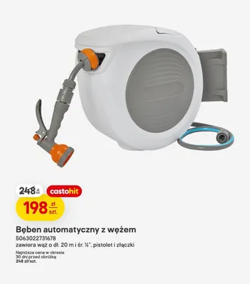 Bęben automatyczny z wężem 20m 1/2" pistolet i złączki promocja w Castorama