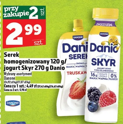 Serek homogenizowany lub jogurt Skyr Danio promocja w TOPAZ