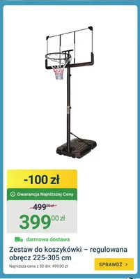 Zestaw do koszykówki regulowana obręcz 225-305 cm promocja w ERLI