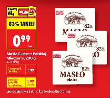 Masło Ekstra z Polskiej Mleczarni promocja w Biedronka