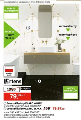 Gres szkliwiony Artens Klaro Black promocja w Leroy Merlin