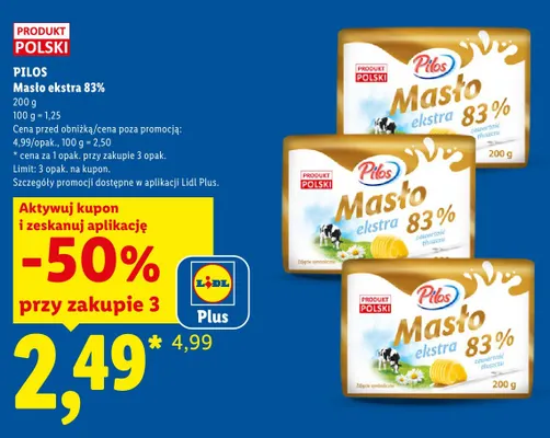 Masło ekstra Pilos 83% promocja w Lidl