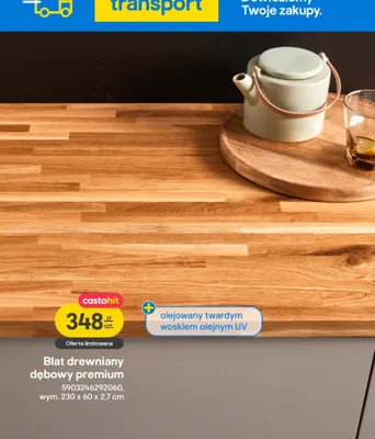 Blat drewniany dębowy premium, wym. 230 x 60 x 2,7 cm promocja w Castorama