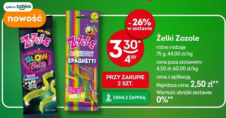 Żelki Zozole Glow Belts promocja w Żabka