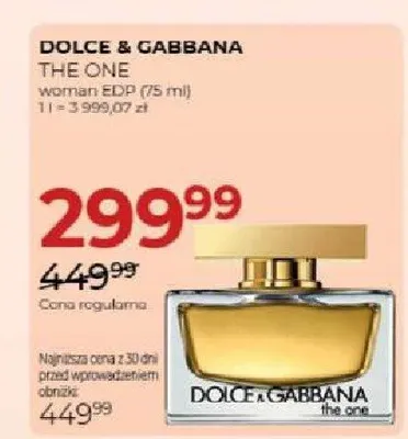 Woda perfumowana Dolce & Gabbana The One promocja w Drogerie Jawa