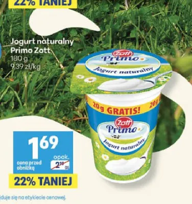 Jogurt naturalny Primo Zott promocja w Delikatesy Centrum