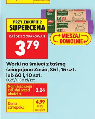 Worki na śmieci z taśmą ściągającą Zosia promocja w Biedronka