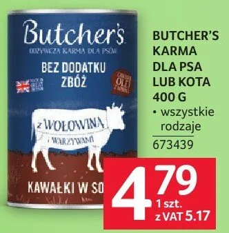 Karma dla psa lub kota Butcher's bez dodatku zbóż wołowina kawałki w sosie promocja w Selgros