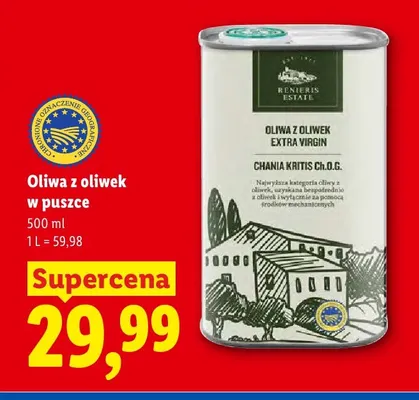 Oliwa z oliwek extra virgin w puszce Renieris Estate promocja w Lidl