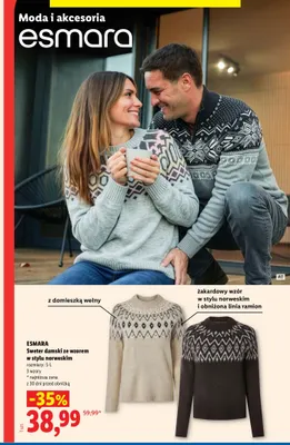 Sweter damski ze wzorem w stylu norweskim Esmara promocja w Lidl