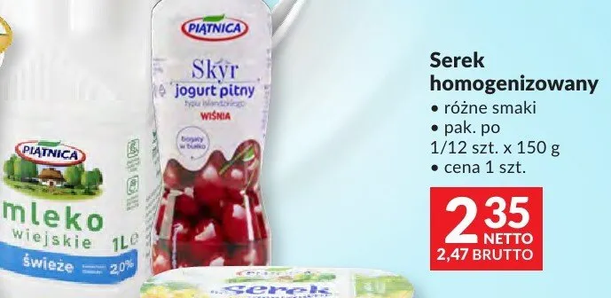 Jogurt pitny skyr Piątnica różne smaki promocja w Makro