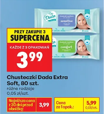 Chusteczki Dada Extra Soft Sensitive promocja w Biedronka