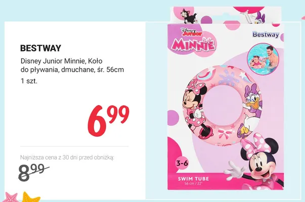 Koło do pływania dmuchane Bestway Disney Junior Minnie śr. 56 cm promocja w Rossmann
