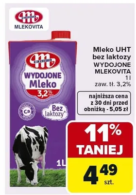Mleko UHT bez laktozy Wydojone Mlekovita promocja w Carrefour Market